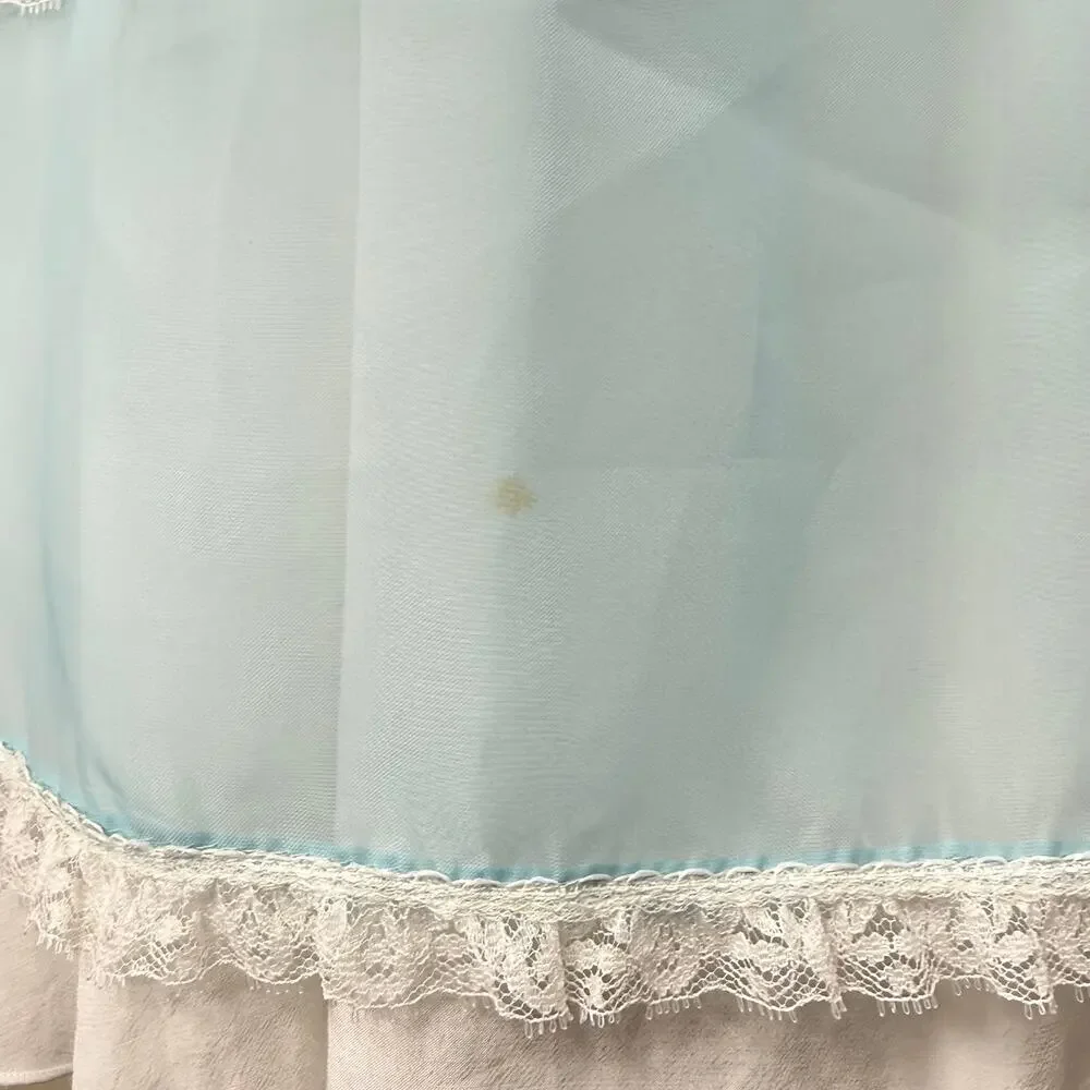 Vintage Sheer Blue Lace Pocket Half Hostess Apron Dolly Coquette Romantic XS S